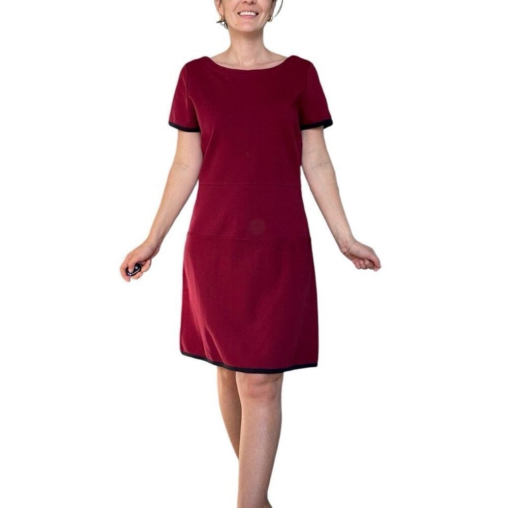 New J. Crew Burgundy Fit & Flare Dress Work Career Size 12 Cotton Knee Length